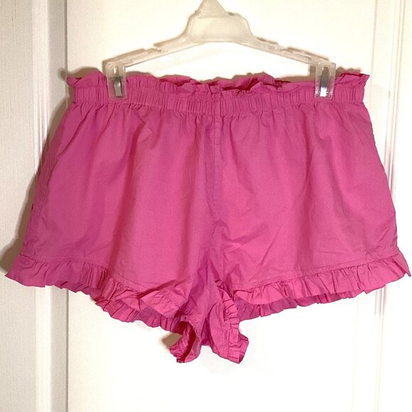 Aerie Women's High Waisted Ruffle Pink Short 100% Cotton Elastic Waist - Picture 1 of 7